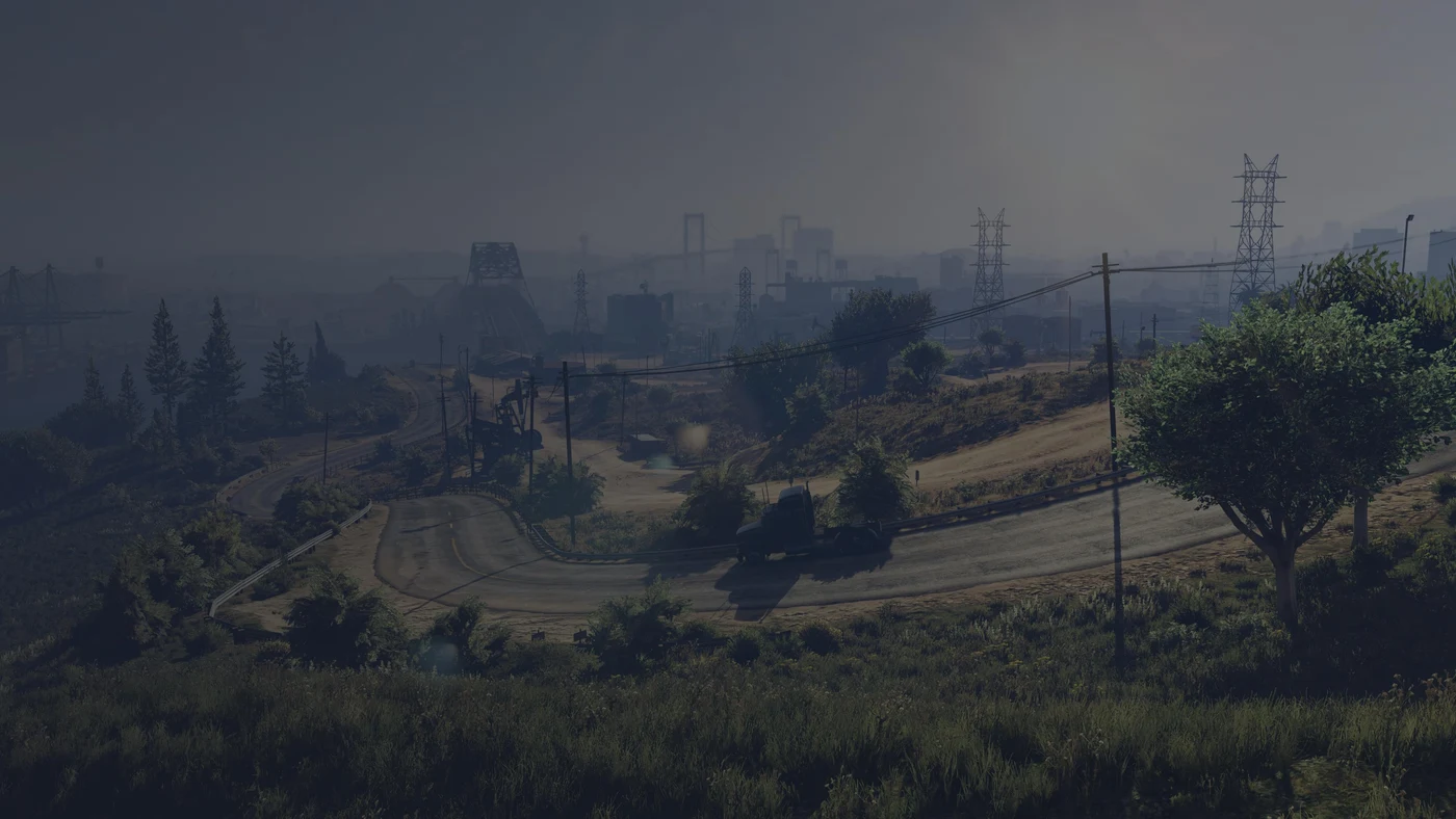 Capture de GTA V publiée sur le site officiel de FiveM : route et panorama de Los Santos
